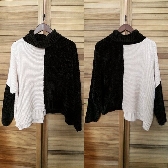 Romeo & Juliet Couture Chenille Knit Colorblock Turtleneck Boxy Sweater Size L - Picture 5 of 13